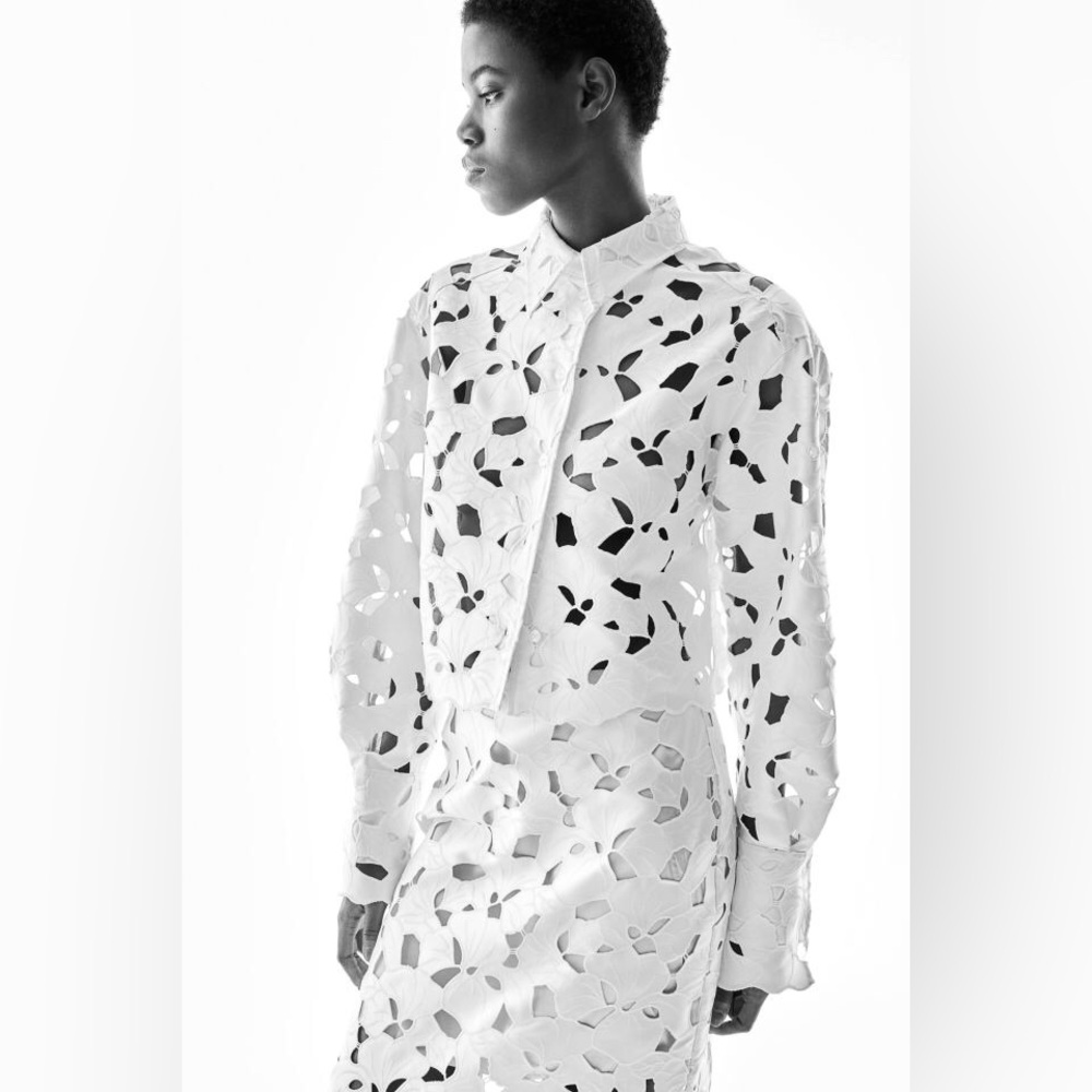BNWT H&M Satin Button-Up Shirt Blouse W/ Eyelet Embroidery White XS M L XL XXL